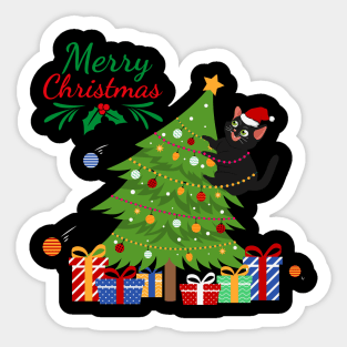 Cat Playing with Christmas Tree Sticker